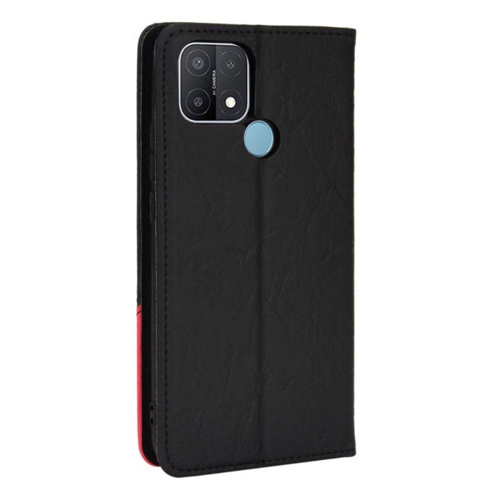 Schutzhülle Für Oppo A15 Flip Case Schräges Zweifarbiges Kunstleder