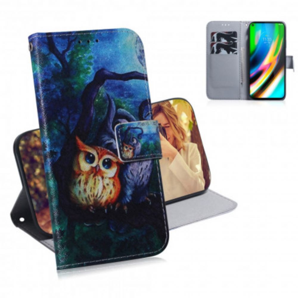 Flip Case Für Moto G9 Plus Gemälde Von Eulen