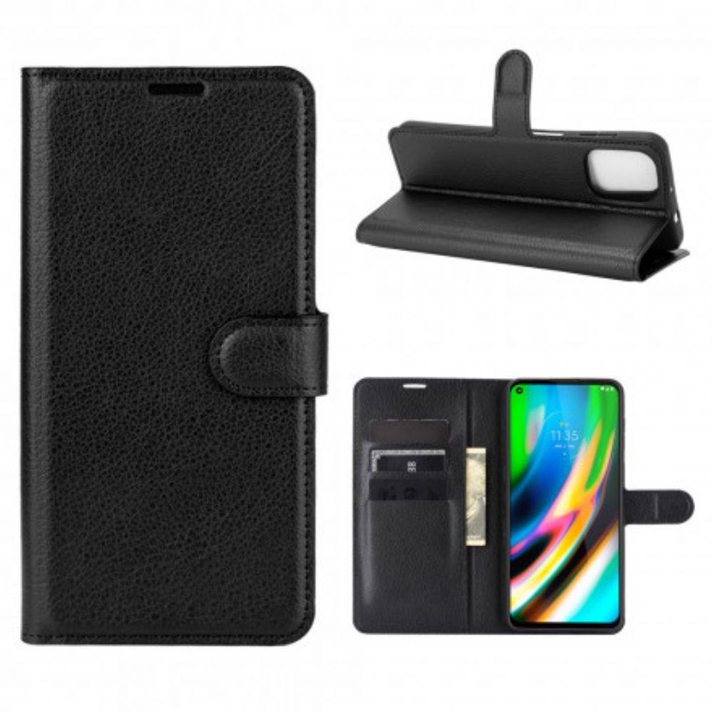 Flip Case Für Moto G9 Plus Klassischer Litschi-effekt