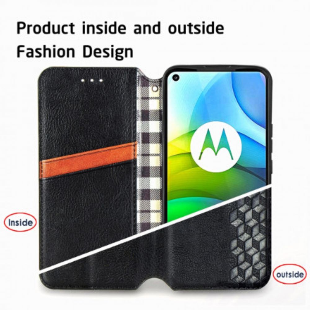 Schutzhülle Für Moto G9 Plus Flip Case Ledereffekt Mit Rautenstruktur
