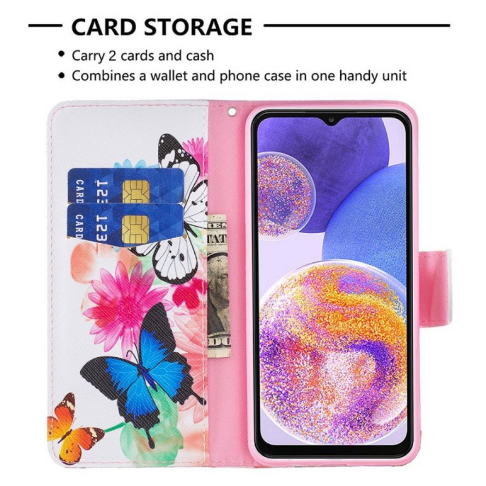 Flip Case Für Samsung Galaxy M23 5G Aquarell Schmetterlinge