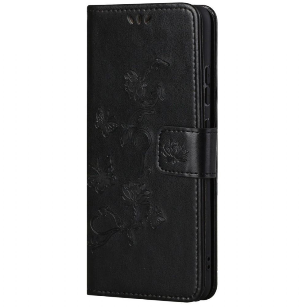 Flip Case Für Samsung Galaxy M23 5G Mit Kordel Stringblumen