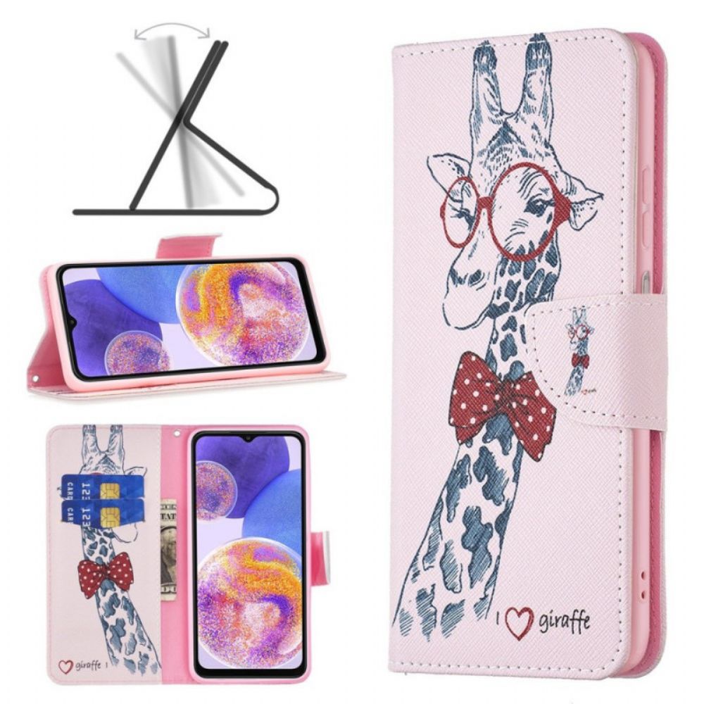 Flip Case Für Samsung Galaxy M23 5G Nerdige Giraffe