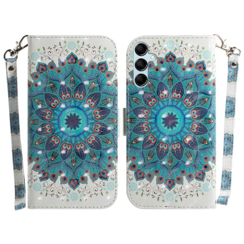Lederhüllen Für Samsung Galaxy A15 Grünes Mandala Mit Riemen