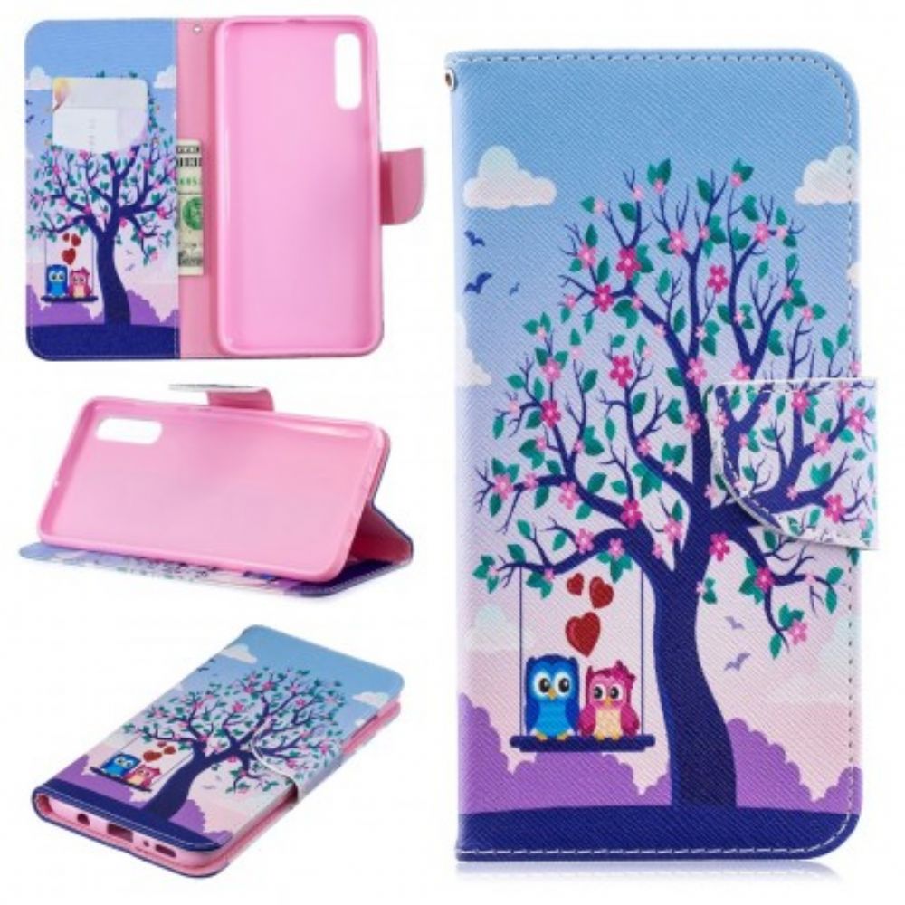 Flip Case Für Samsung Galaxy A70 Eulen Auf Der Schaukel