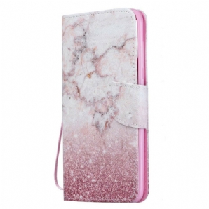 Lederhüllen Für Samsung Galaxy A70 Mit Kordel Rosa Marmor Mit Abnehmbarem Riemen