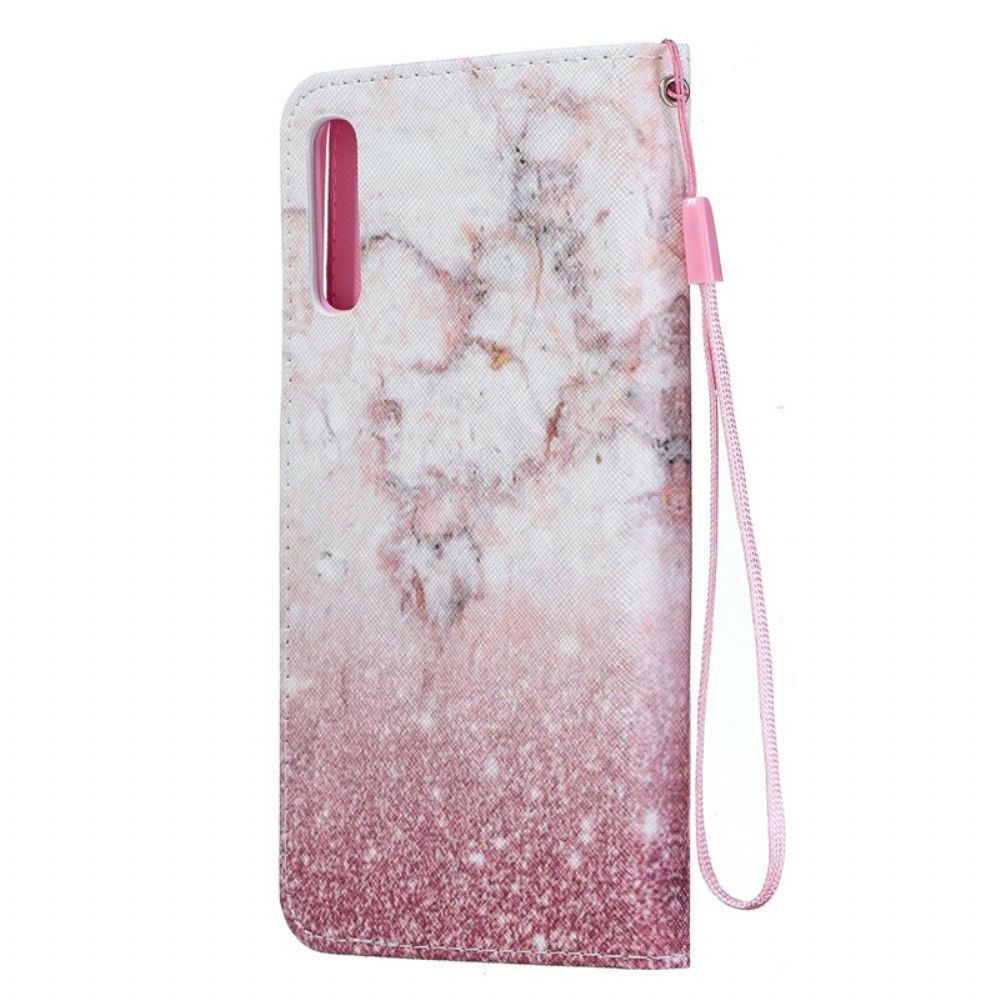 Lederhüllen Für Samsung Galaxy A70 Mit Kordel Rosa Marmor Mit Abnehmbarem Riemen