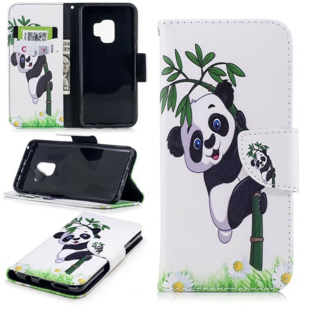 Flip Case Für Samsung Galaxy S9 Panda Auf Bambus