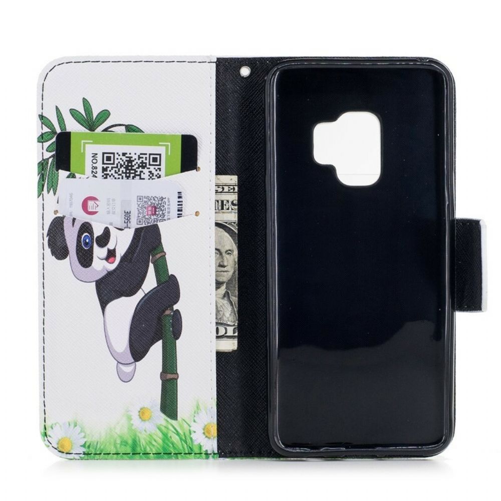 Flip Case Für Samsung Galaxy S9 Panda Auf Bambus