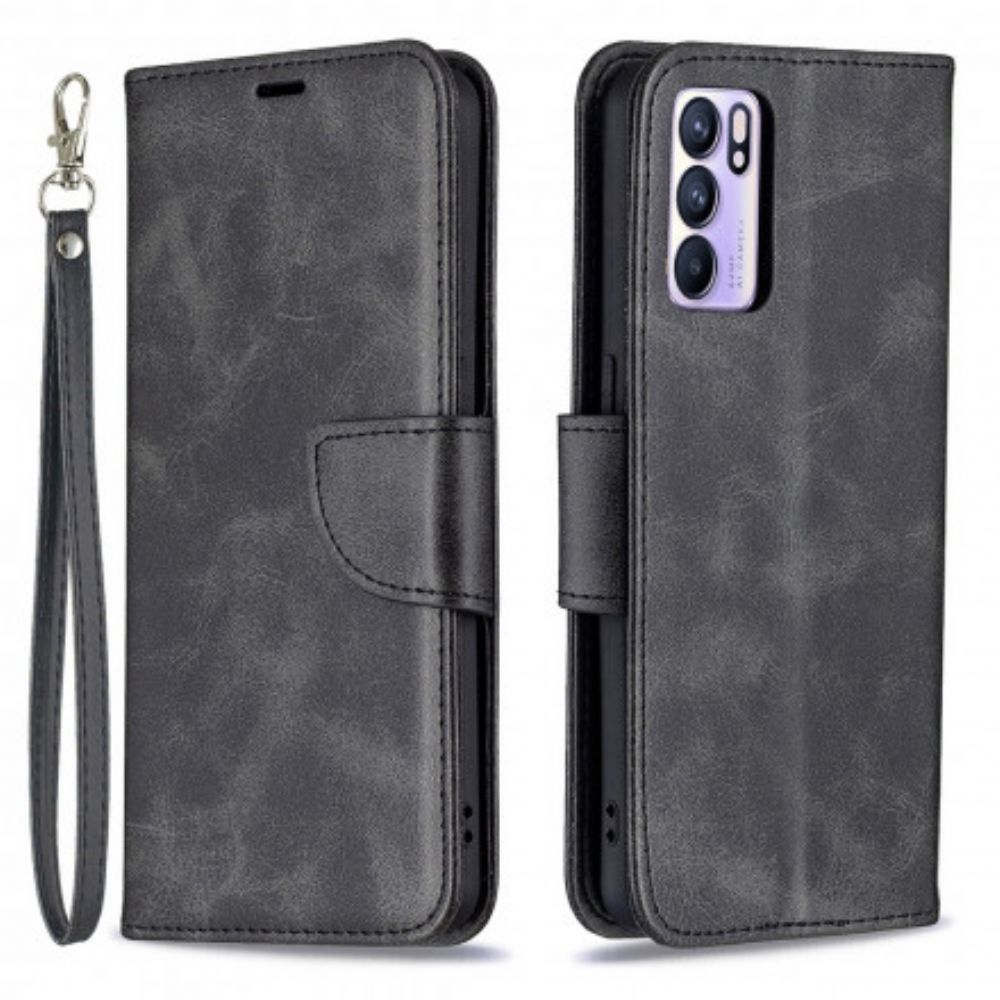 Lederhüllen Für Oppo Reno 6 5G Flip Case Glatter Schräglappen