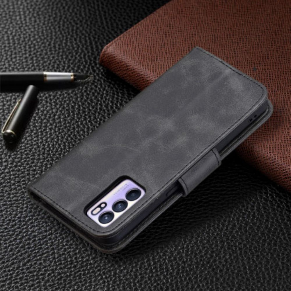 Lederhüllen Für Oppo Reno 6 5G Flip Case Glatter Schräglappen