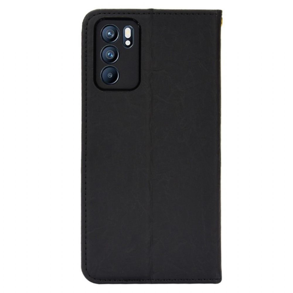 Schutzhülle Für Oppo Reno 6 5G Flip Case Abgeschrägtes Zweifarbiges Kunstleder