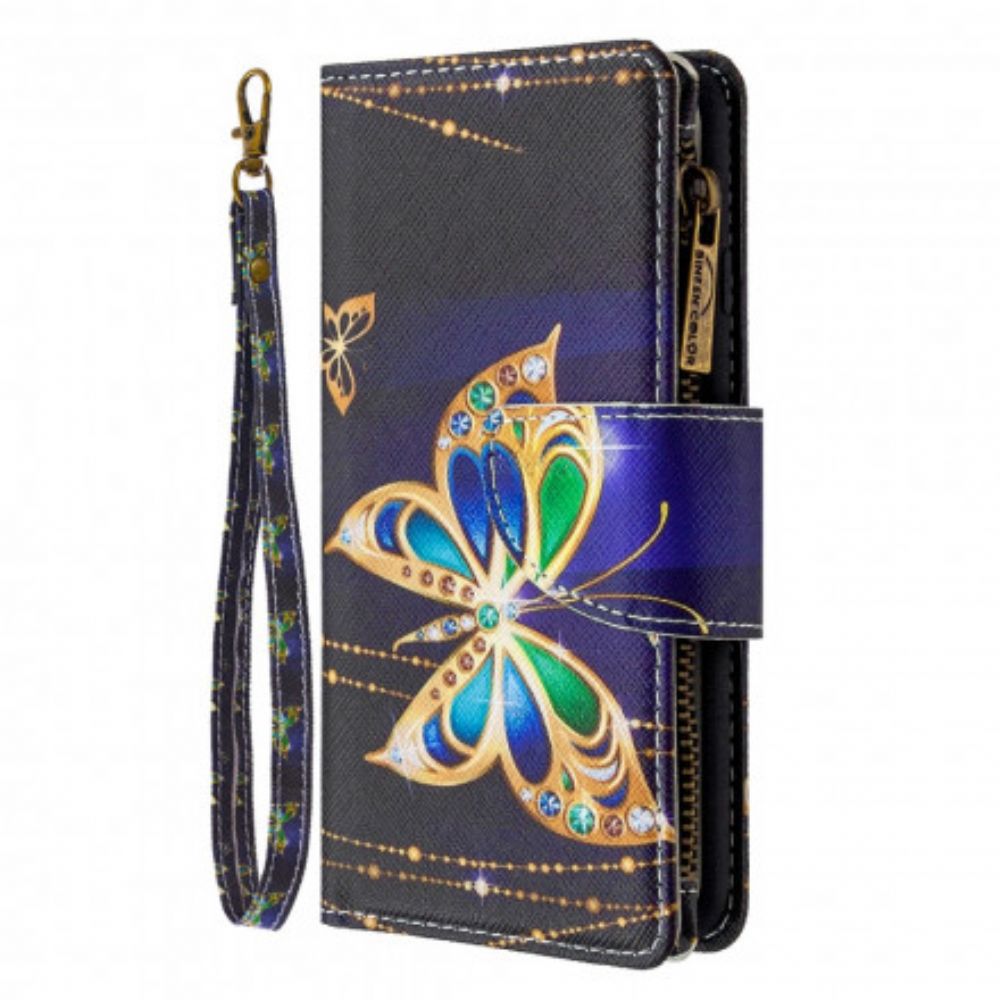 Flip Case Für Xiaomi Redmi Note 8T Goldene Schmetterlingstasche Mit Reißverschluss