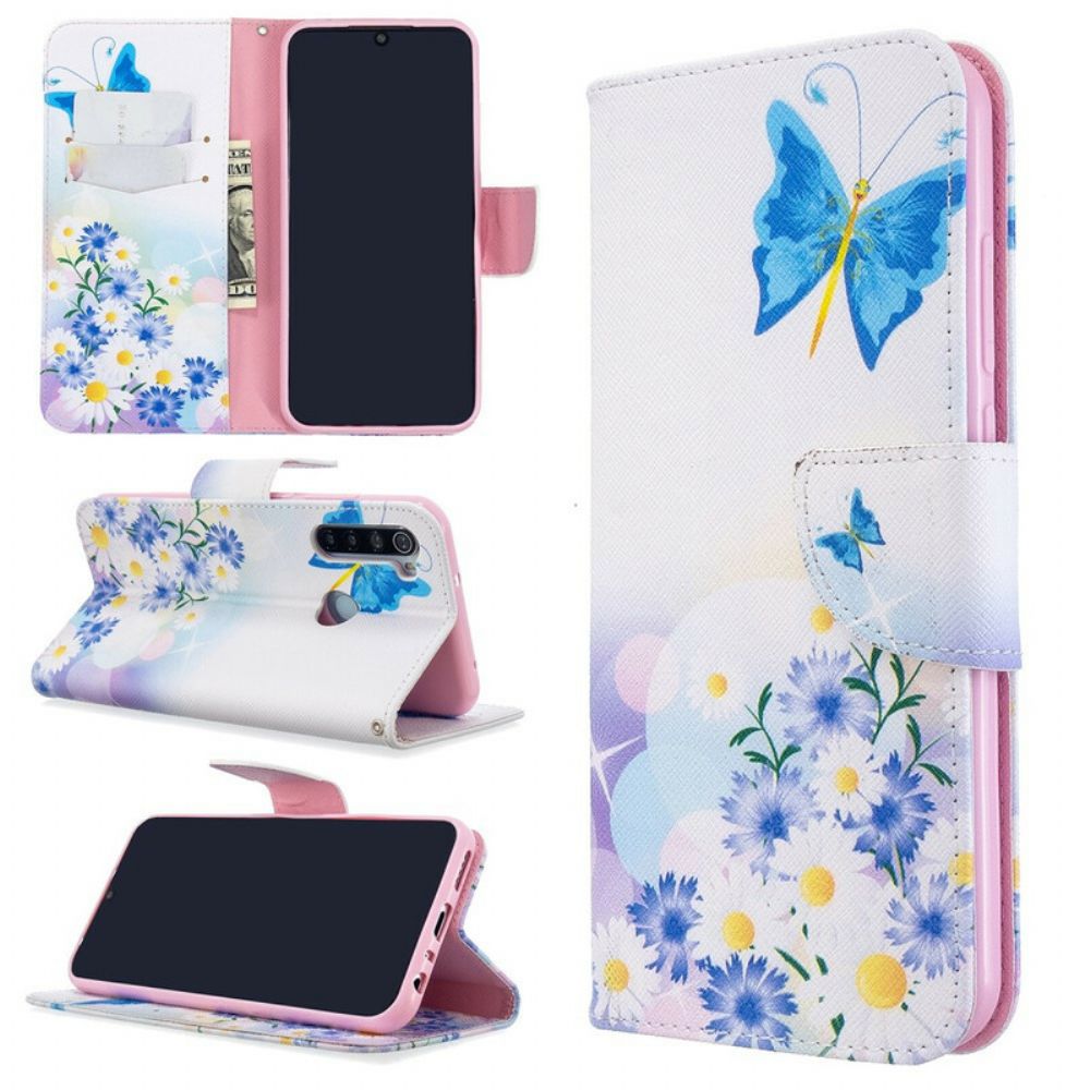 Lederhüllen Für Xiaomi Redmi Note 8T Gemalte Schmetterlinge Und Blumen