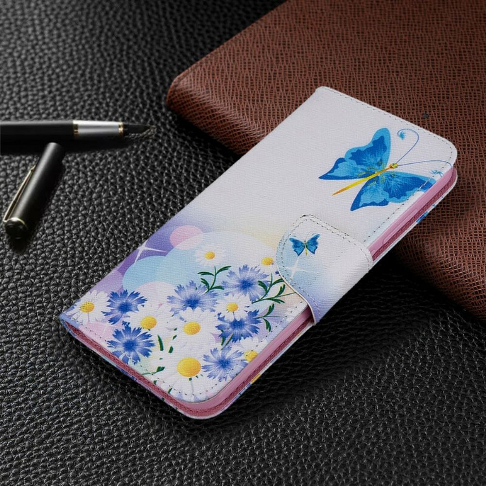 Lederhüllen Für Xiaomi Redmi Note 8T Gemalte Schmetterlinge Und Blumen