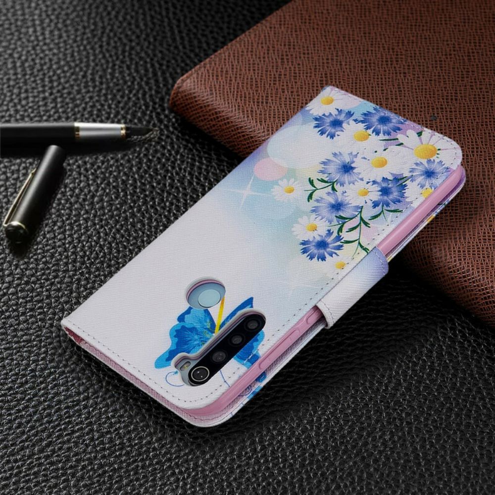 Lederhüllen Für Xiaomi Redmi Note 8T Gemalte Schmetterlinge Und Blumen