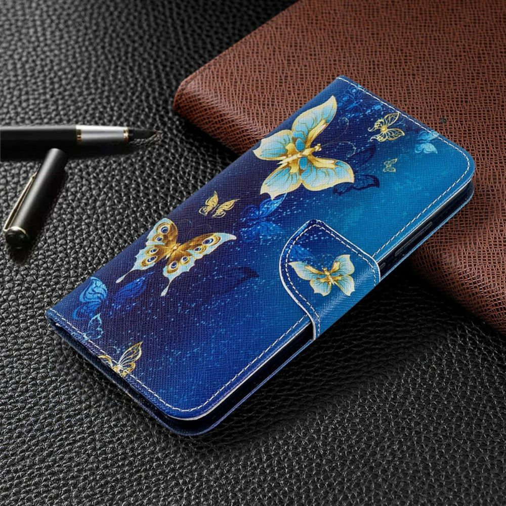 Lederhüllen Für Xiaomi Redmi Note 8T Goldene Schmetterlinge