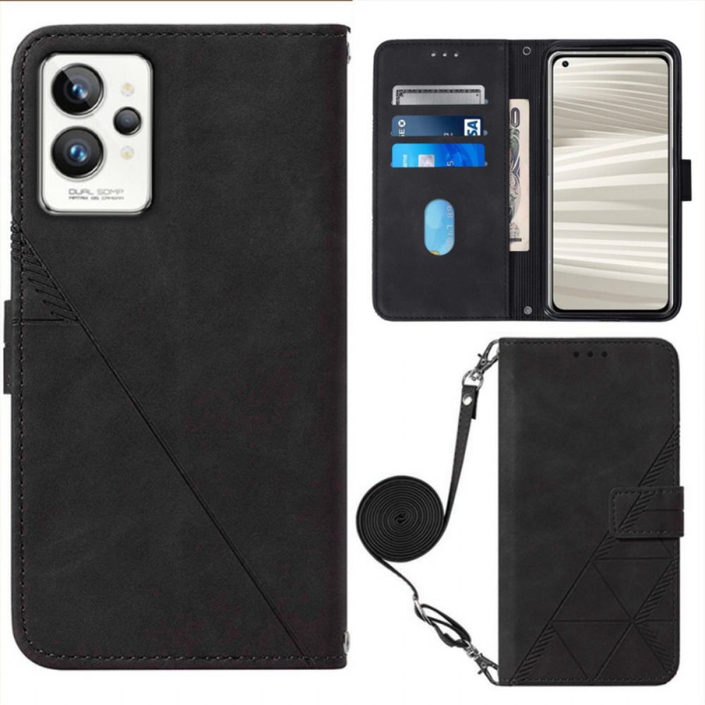Flip Case Für Realme GT2 Pro Dreiecksmuster Mit Schulterriemen