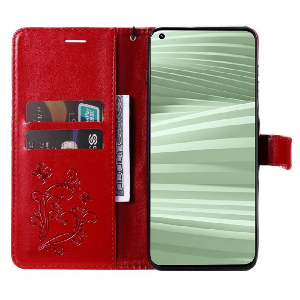 Flip Case Für Realme GT2 Pro Mit Kordel Riesige Riemchen-schmetterlinge