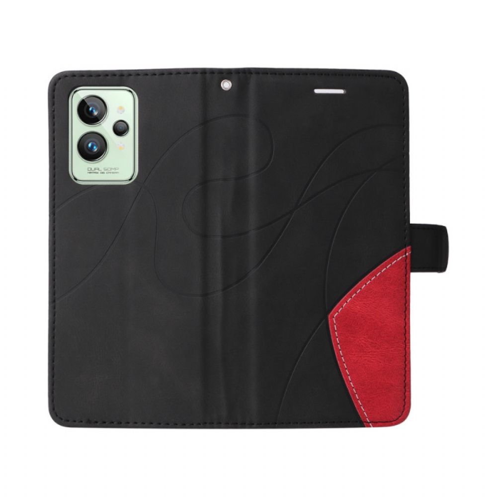 Flip Case Für Realme GT2 Pro Mit Kordel Zweifarbiger Riemen