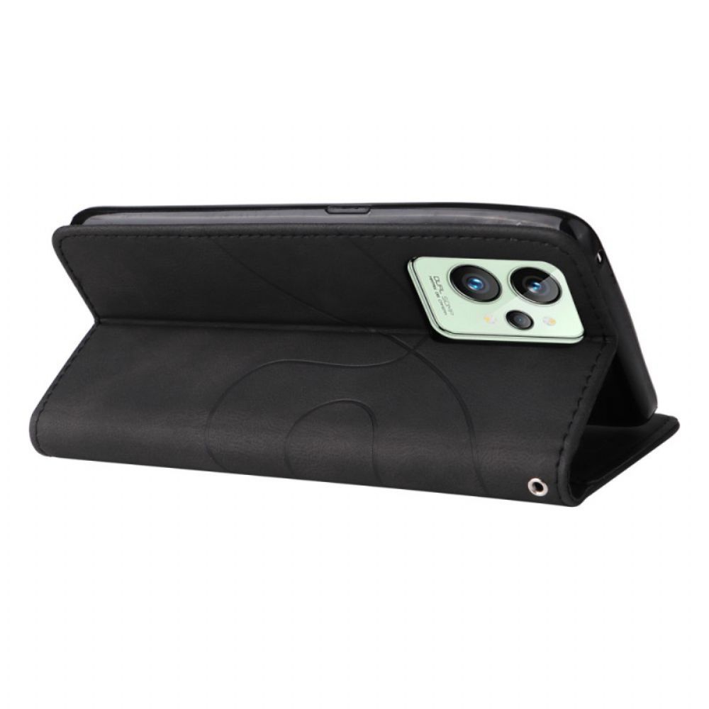Flip Case Für Realme GT2 Pro Mit Kordel Zweifarbiger Riemen