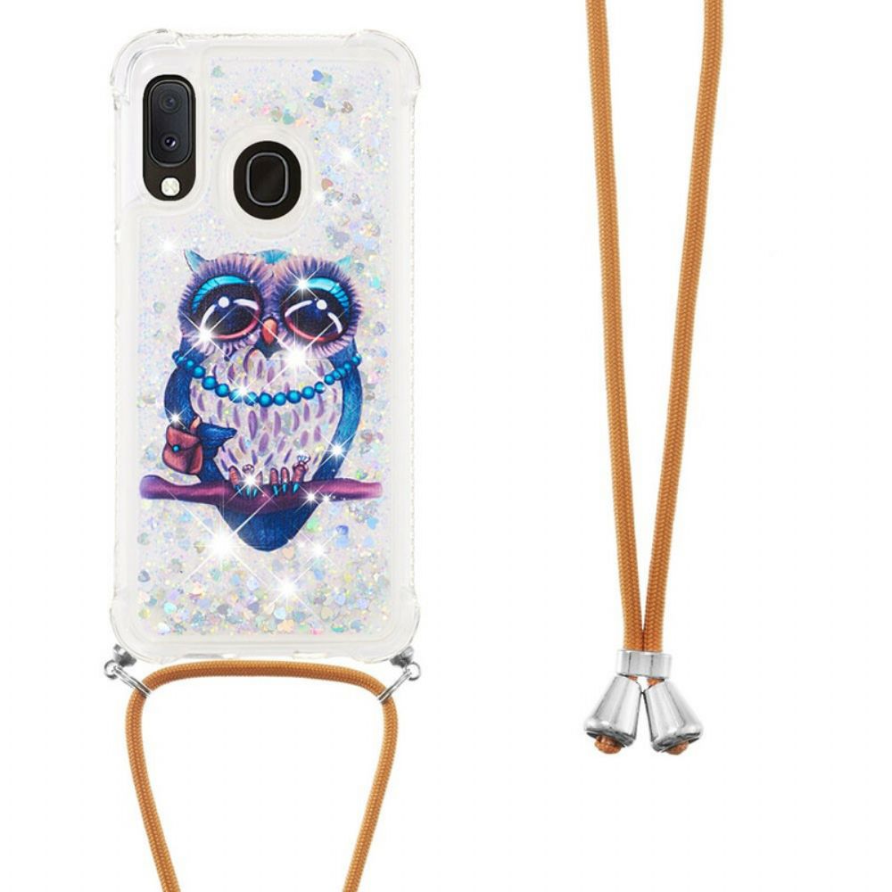 Hülle Für Samsung Galaxy A20e Mit Kordel Miss Owl Glitter Kordelzug