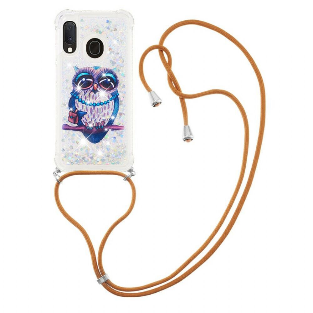 Hülle Für Samsung Galaxy A20e Mit Kordel Miss Owl Glitter Kordelzug