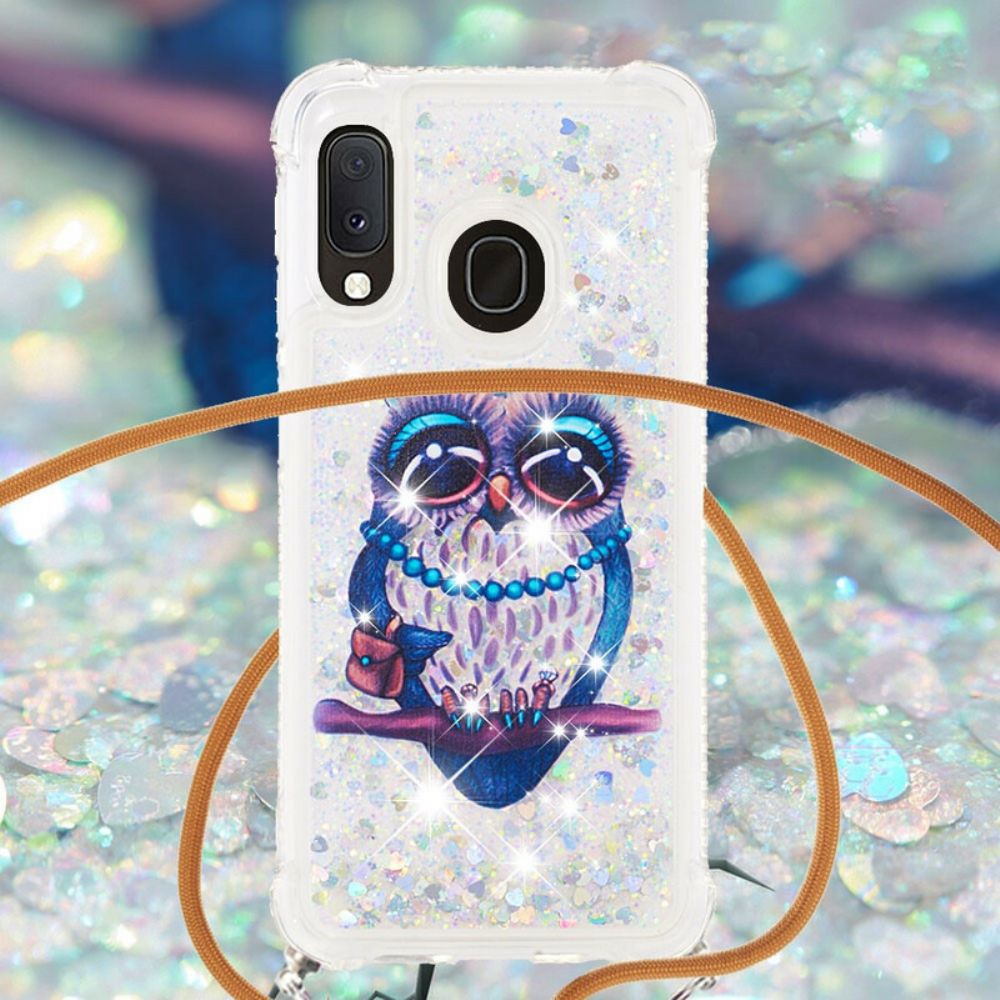 Hülle Für Samsung Galaxy A20e Mit Kordel Miss Owl Glitter Kordelzug