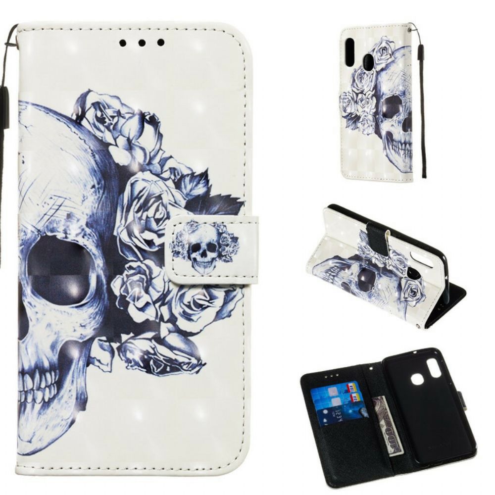 Lederhüllen Für Samsung Galaxy A20e Blumenschädel