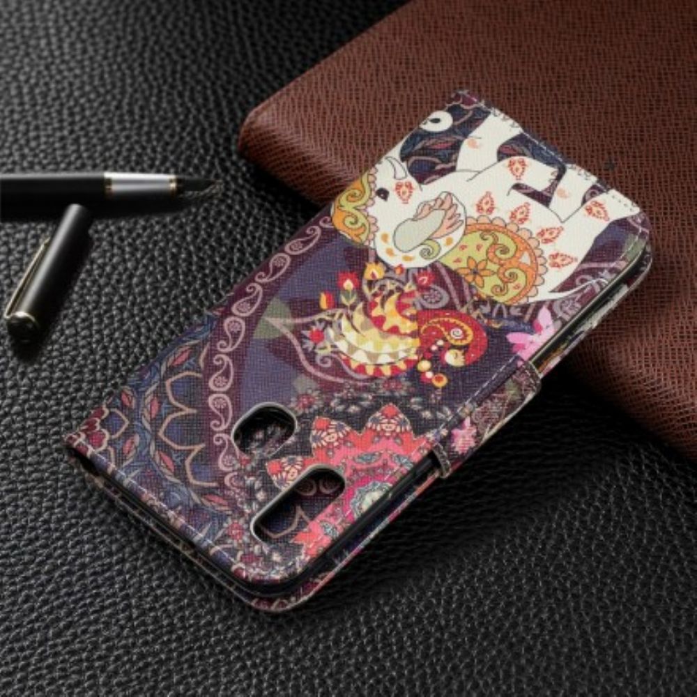 Lederhüllen Für Samsung Galaxy A20e Ethnisches Elefanten-mandala