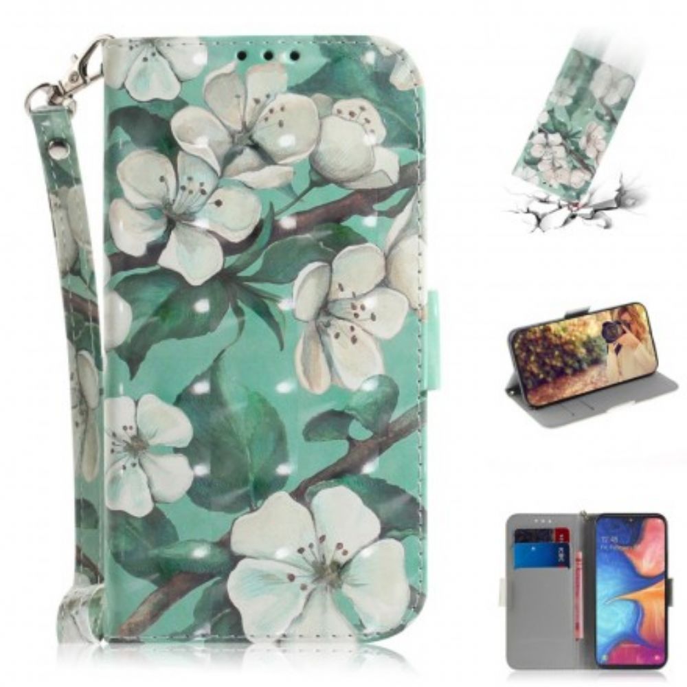 Lederhüllen Für Samsung Galaxy A20e Mit Kordel Tanga Blumenzweig