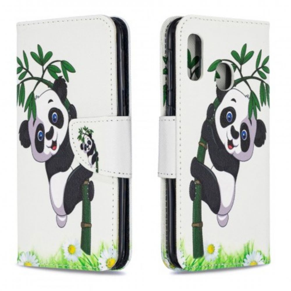 Lederhüllen Für Samsung Galaxy A20e Panda Auf Bambus