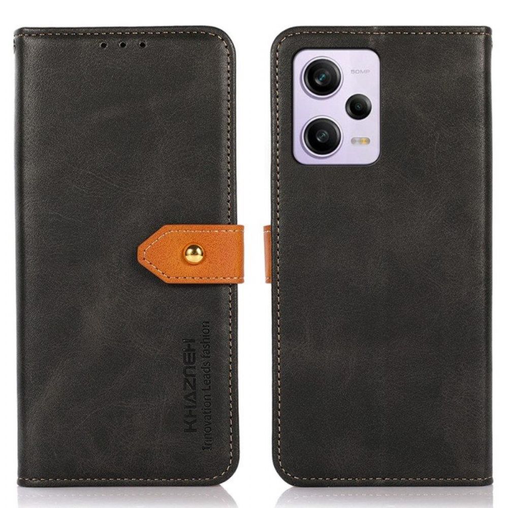 Lederhüllen Für Xiaomi Redmi Note 12 Pro Plus Zweifarbiger Goldener Verschluss Khazneh