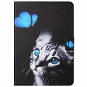 Lederhüllen Für Samsung Galaxy Tab A8 Katze Und Blauer Schmetterling