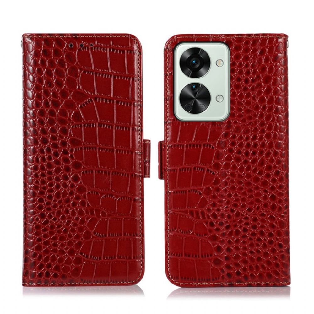 Flip Case Für OnePlus Nord 2T 5G Echtes Rfid-leder In Krokodillederoptik