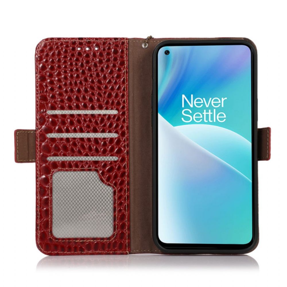 Flip Case Für OnePlus Nord 2T 5G Echtes Rfid-leder In Krokodillederoptik