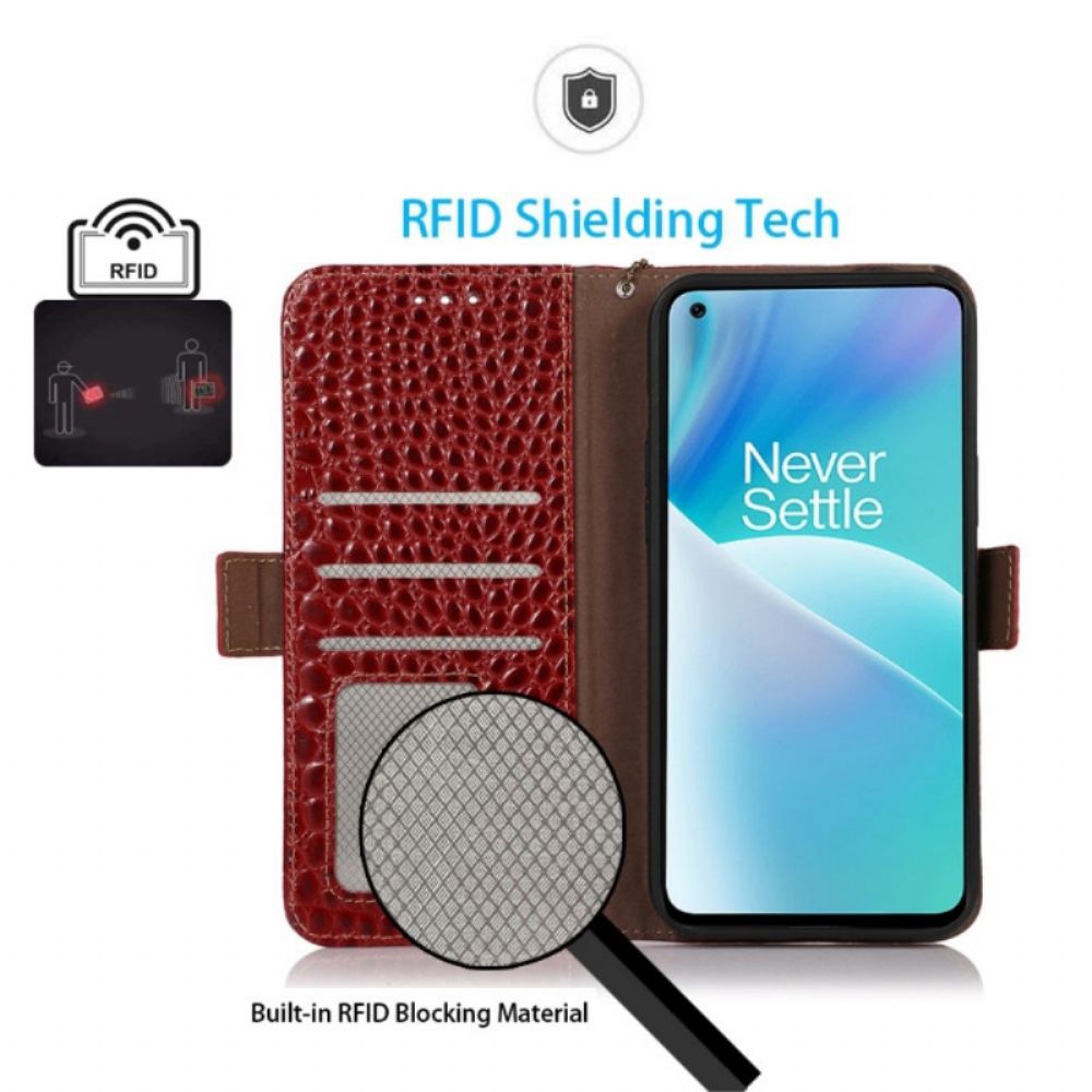 Flip Case Für OnePlus Nord 2T 5G Echtes Rfid-leder In Krokodillederoptik