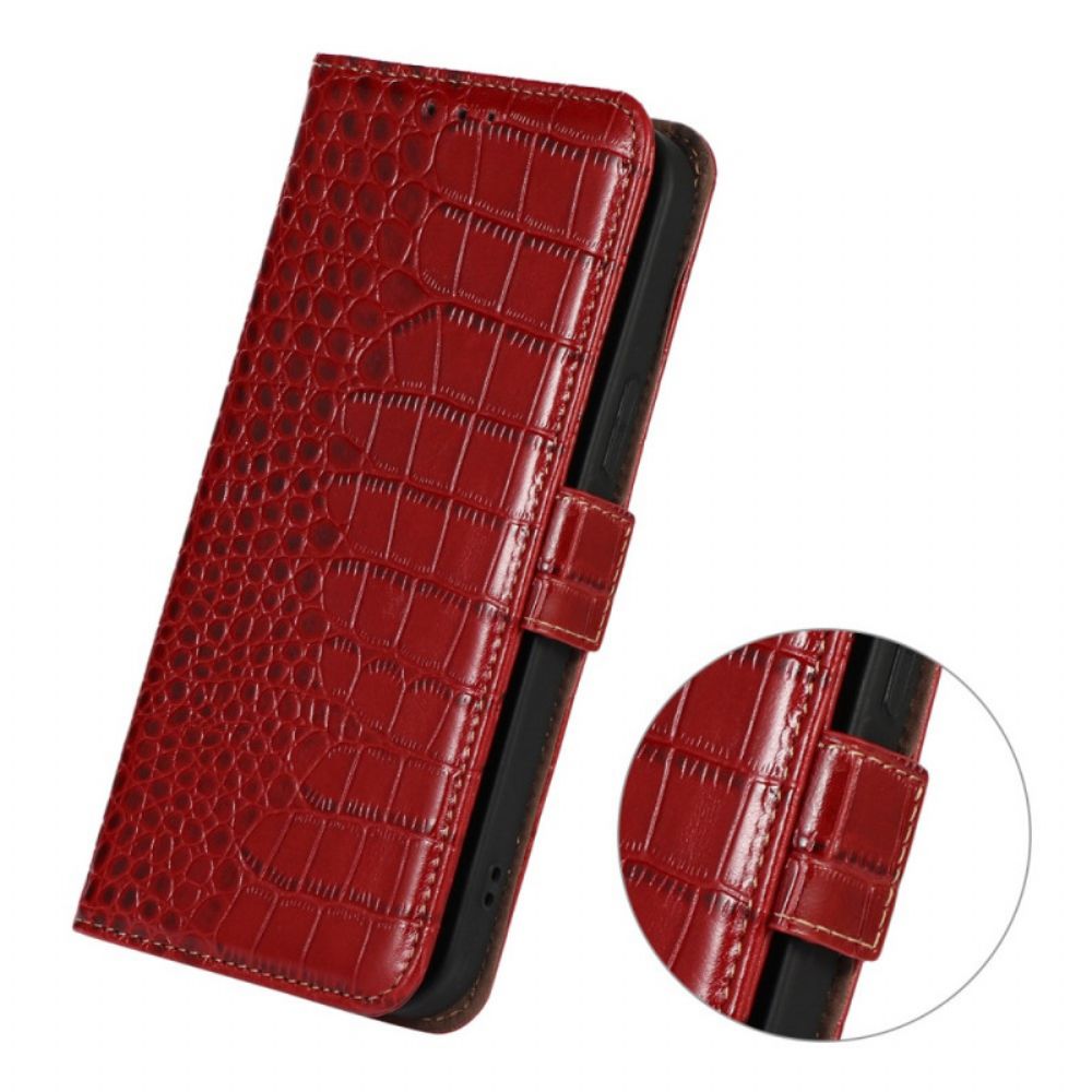 Flip Case Für OnePlus Nord 2T 5G Echtes Rfid-leder In Krokodillederoptik