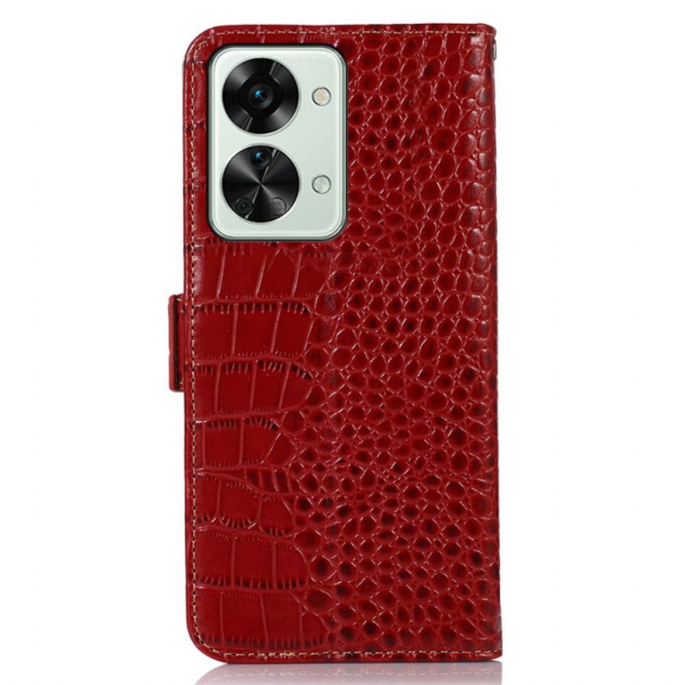 Flip Case Für OnePlus Nord 2T 5G Echtes Rfid-leder In Krokodillederoptik