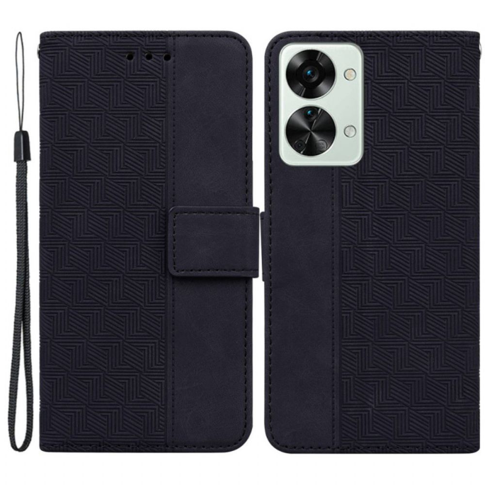 Flip Case Für OnePlus Nord 2T 5G Mit Kordel Geometrische Riemchenmuster