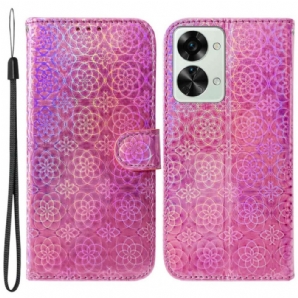Lederhüllen Für OnePlus Nord 2T 5G Mit Kordel Geometrischer Blumenriemen