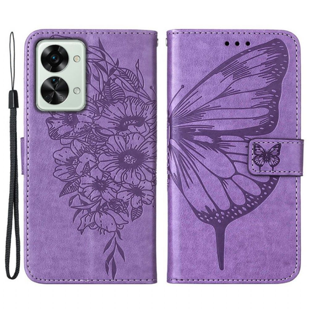 Lederhüllen Für OnePlus Nord 2T 5G Mit Kordel Strap Art Schmetterling