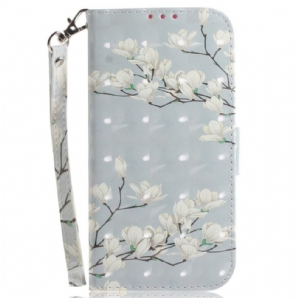 Lederhüllen Für OnePlus Nord 2T 5G Mit Kordel Tanga Magnolienblüten