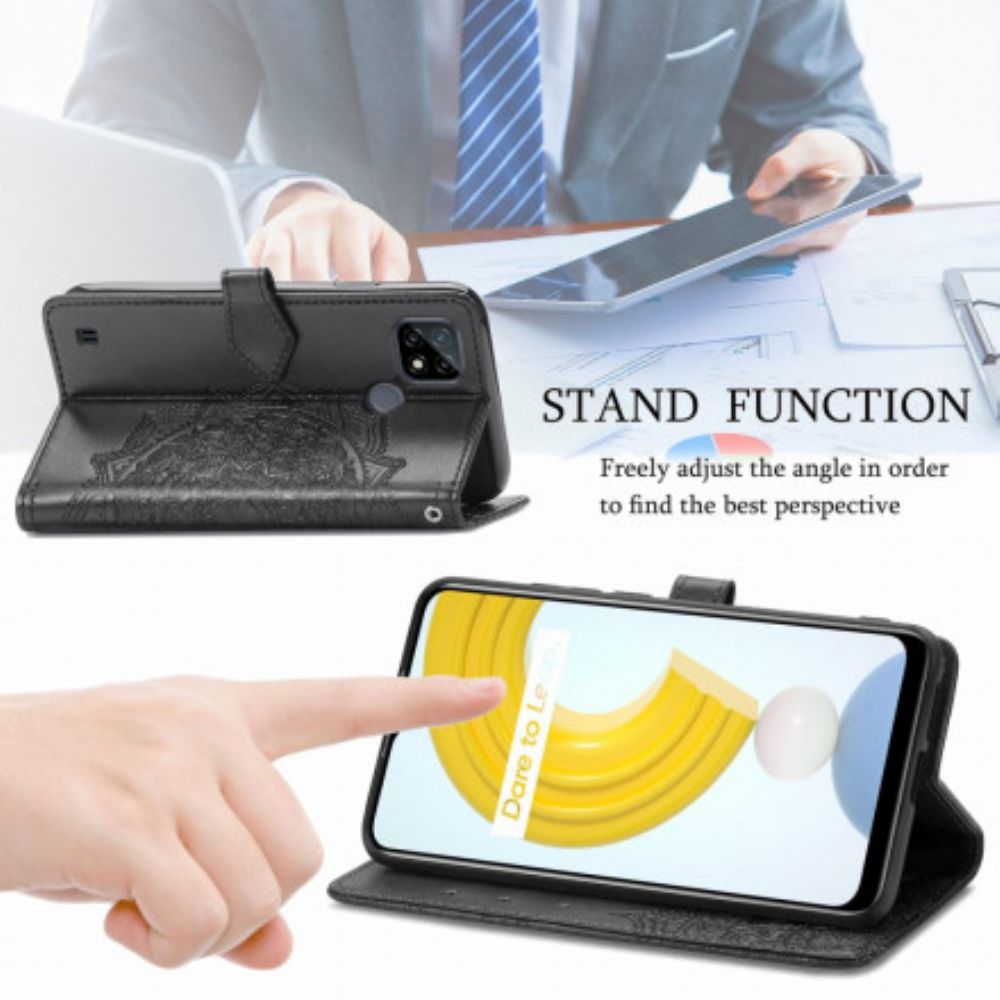 Flip Case Für Realme C21 Mandala Aus Dem Mittelalter