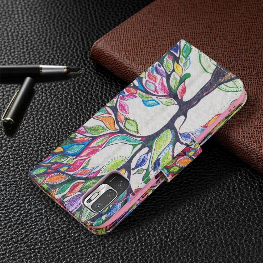 Lederhüllen Für Xiaomi Redmi Note 10 5G / Poco M3 Pro 5G Farbiger Baum