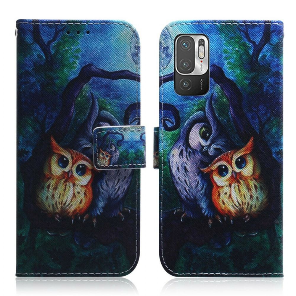 Lederhüllen Für Xiaomi Redmi Note 10 5G / Poco M3 Pro 5G Gemälde Von Eulen