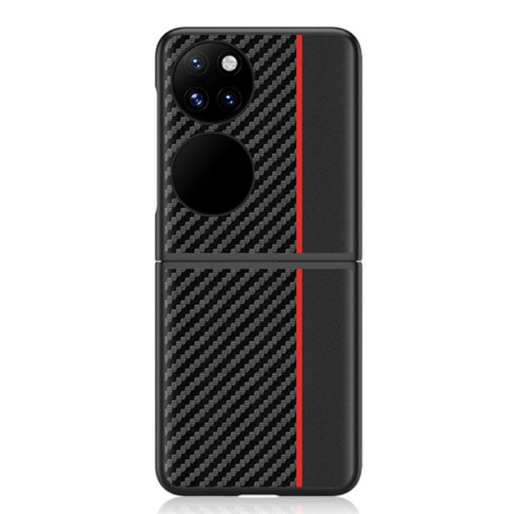 Handyhülle Für Huawei P50 Pocket Linie Aus Echtem Leder Und Kohlefaser