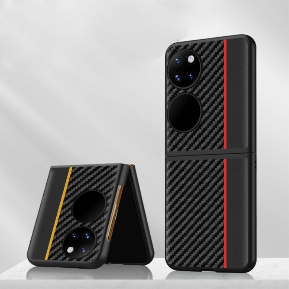 Handyhülle Für Huawei P50 Pocket Linie Aus Echtem Leder Und Kohlefaser