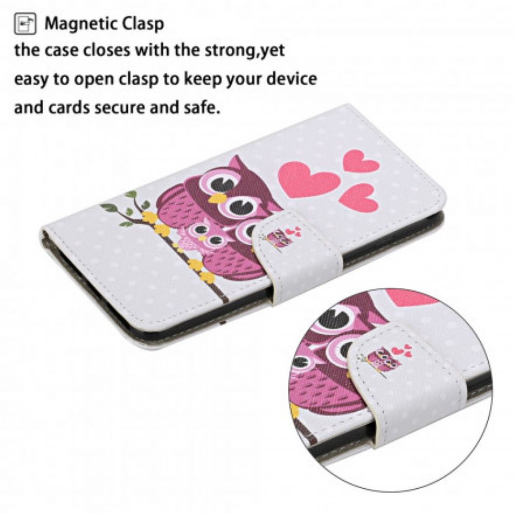 Flip Case Für Samsung Galaxy S21 Ultra 5G Eulenfamilie Mit Lanyard