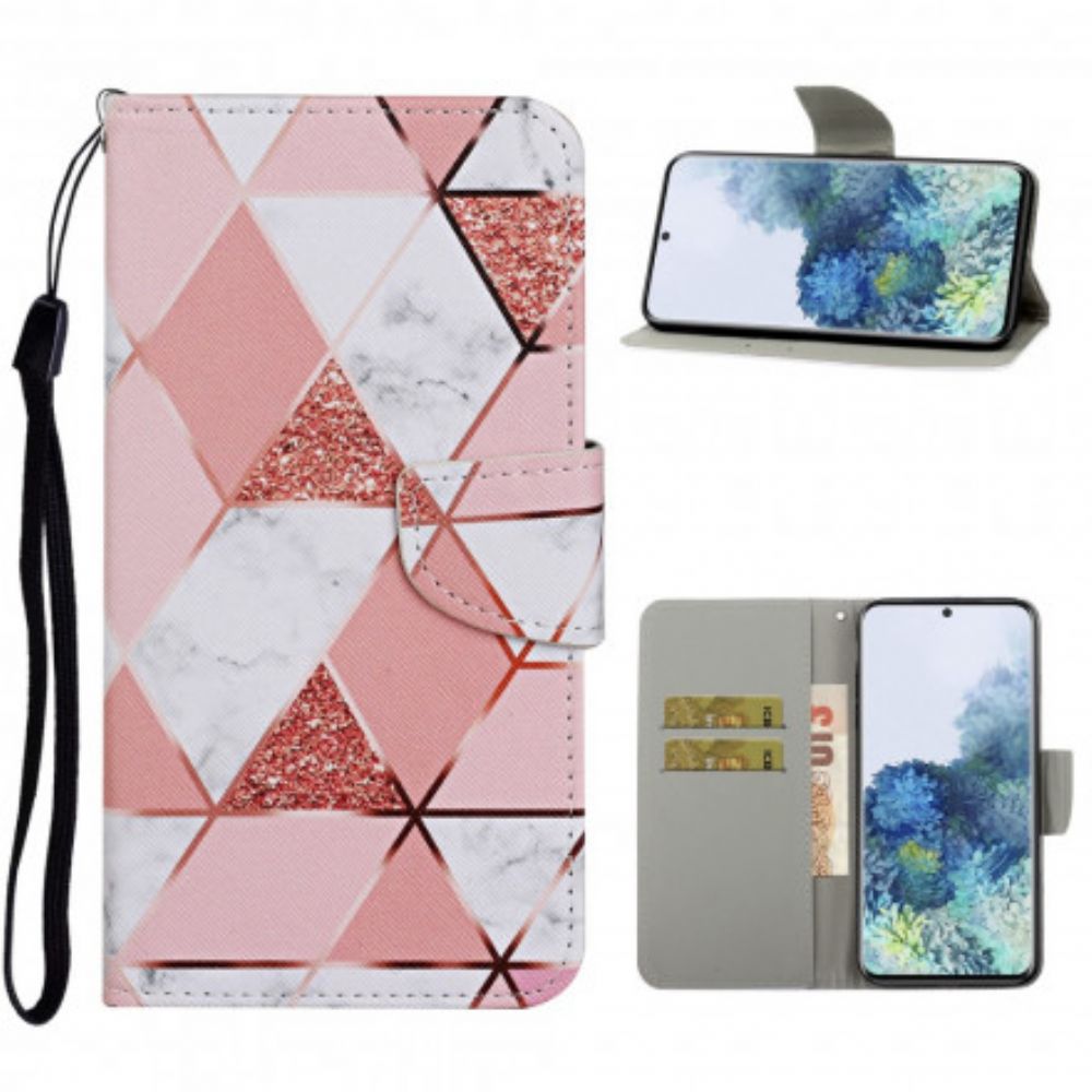 Flip Case Für Samsung Galaxy S21 Ultra 5G Marmor Und Glitter Mit Riemen